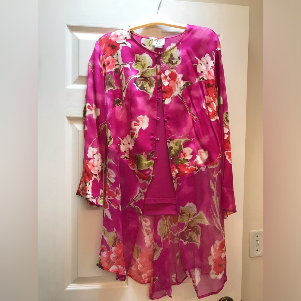 WEILL Spring Pink 3 Piece Outfit —pant, cami top and cover Size 8 Made in France